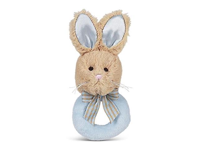 bearington baby lil' bunny tail blue plush stuffed animal soft ring rattle,  5.5