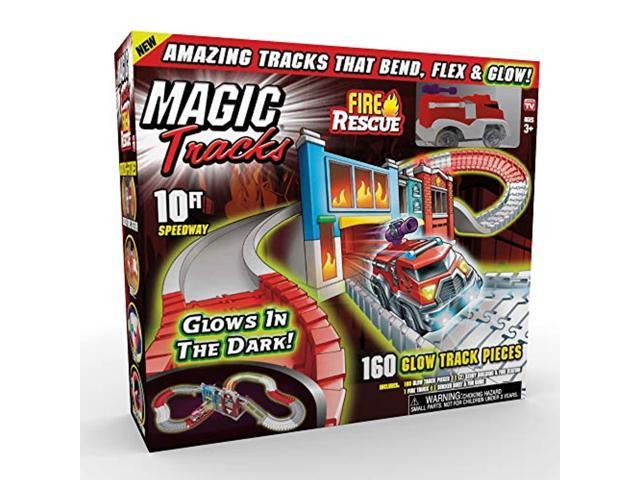 ontel magic tracks fire rescue glow in the dark racetrack set with 10 feet of speedway