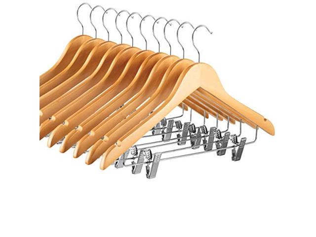 high-grade wooden suit hangers skirt hangers with clips (10 pack) smooth solid wood pants hangers with durable adjustable metal