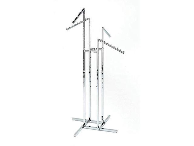 Photo 1 of (PARTS ONLY; MISSING MANUAL) clothing rack - heavy duty chrome 4 way rack, adjustable arms, square tubing, perfect for clothing store display with 4 slanted