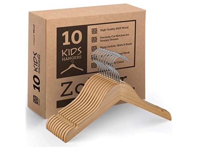 high-grade wooden childrens/kids hangers (10 pack) smooth & durable wood baby hangers / nursery hangers - 12.5 inch - space sav