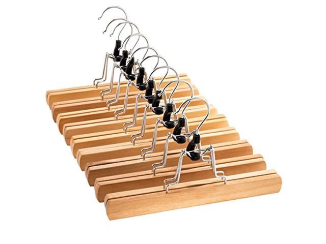 high-grade wooden pants hangers with clips 10 pack non slip skirt hangers, smooth finish solid wood jeans/slack hanger with 360