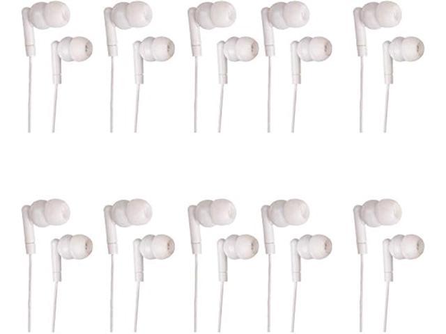 JustJamz Pearl Basic White Headphones 3.5mm Disposable Earphones Bulk Earbuds for Kids and Adults 50 Pack 