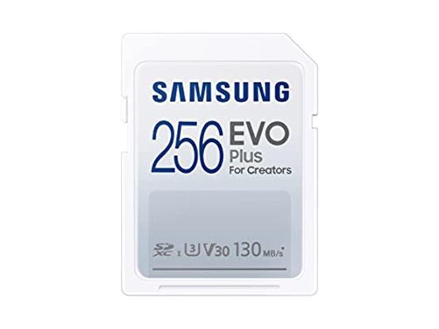 Photo 1 of samsung evo plus full size 256gb sdxc card 130mb/s full hd & 4k uhd, uhs-i, u3, v30