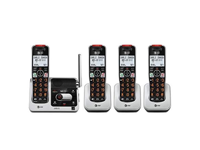 at&t bl102-4 dect 6.0 4-handset cordless phone for home with answering machine, call blocking, caller id announcer, audio assist, intercom, and unsurpassed range, silver/black