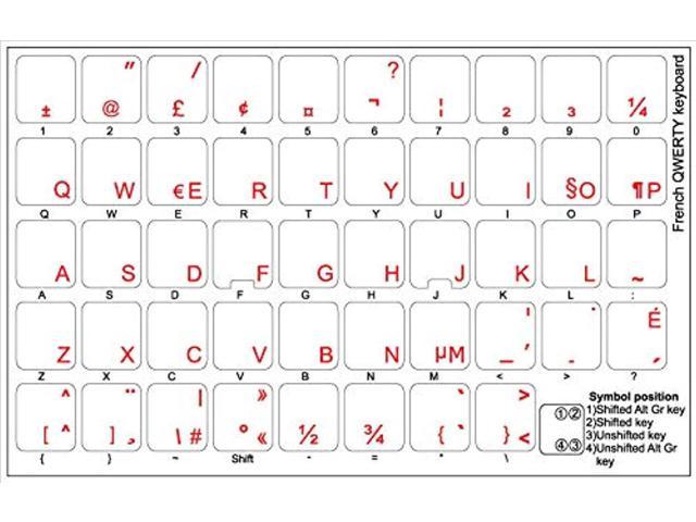 GERMAN  KEYBOARD STICKERS FOR COMPUTER LAPTOP TRANSPARENT RED LETTERS NEW 
