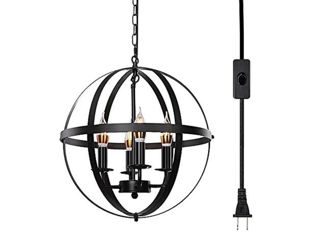 black industrial plug in chandelier, 4-light farmhouse pendant light, hanging light fixture with 14.7 ft cord for dinning room, kitchen island, living room, foyer ( plug-in )