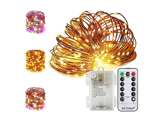 ER CHEN 2 Pack Color Changing Fairy Lights Plug in Party 33ft 100 LED USB String Lights 8 Modes Warm White & Cool White Silver Wire Lights with Remote&Timer Twinkle Lights for Bedroom 