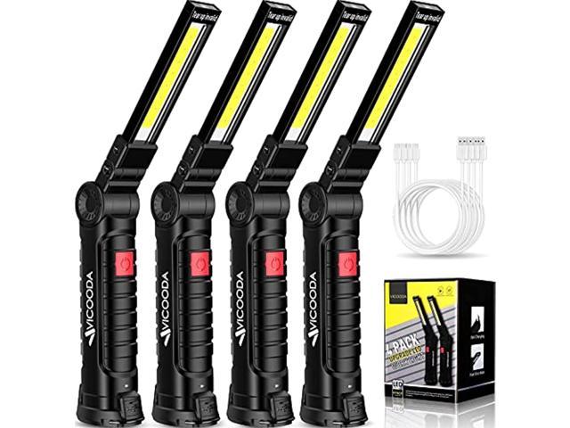 4 pack flashlights, led work light, work light with magnetic base and hanging hook, 360rotate 5 modes rechargeable flashlights for car engines repair, grill, emergency and all tight spots (4 pack)