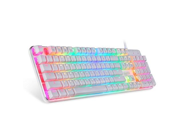 EagleTec KG061-BR RGB LED Backlit Mechanical Gaming Keyboard White Low Profile 87 Key USB Keyboard with Quiet Cherry Brown Switches for PC Gamer 