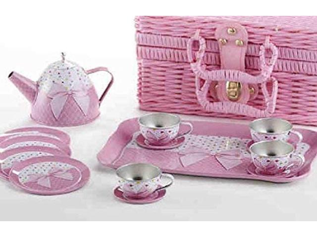 tea set in a basket