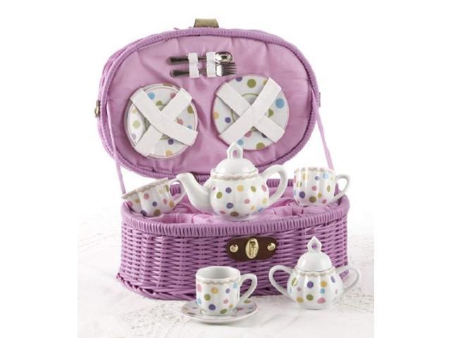 Porcelain Tea Set in Basket Purple Dancer Delton 