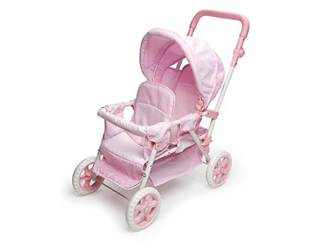 Photo 1 of badger basket folding double front-to-back doll stroller (fits american girl dolls), pink/white --- Box Packaging Damaged, Moderate Use, Scratches and Scuffs on Plastic
