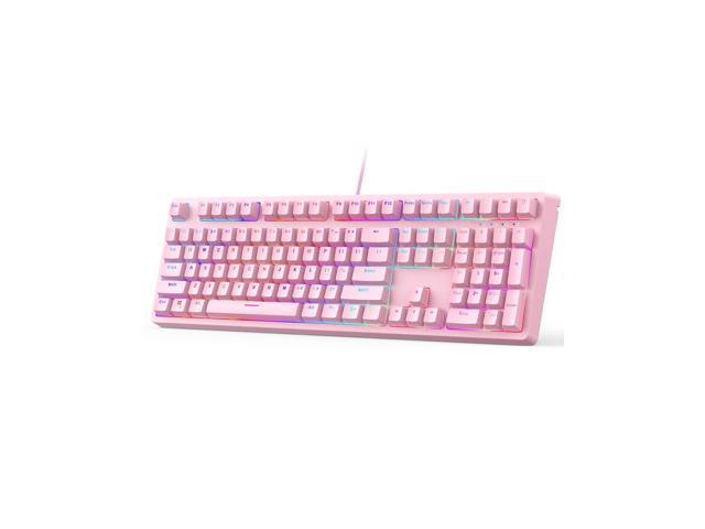 AUKEY Mechanical Gaming Keyboard with Customizable RGB Backlight & Tactile Blue Switches, 108-Key Anti-Ghosting Wired Keyboard 18 Lighting Effects & 12 Multimedia Keys for PC and Laptop - Pink KM-G15