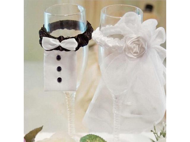 2pcs Lot Wedding Bride Groom Dress Wine Cups Wraps