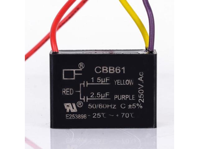 1pc 3 Wires Electric Fan Capacitor Cbb61 1 5uf 2 5uf Capacitor Ac