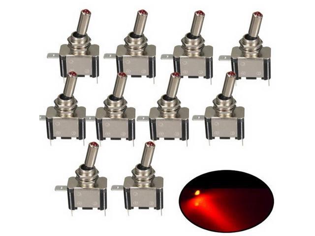 10Pcs 12V 20A Red LED Light Rocker Toggle Switch SPST ON//OFF Car Truck Boat New