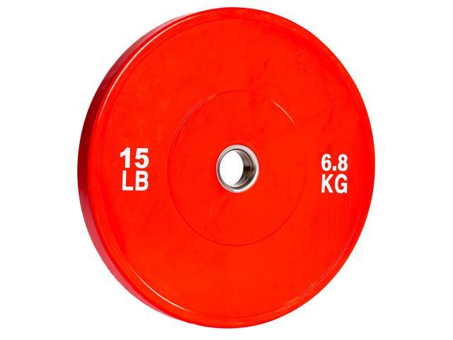 PRISP Olympic Rubber Bumper Plate - 15lb Weight Plate with 2-Inch Stainless Steel Insert