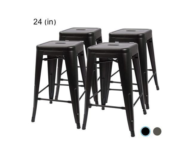 Bossin 24 Modern Metal Stool Backless Counter Height Bar Stools Indoor Outdoor Stackable Set Of 4 Matte Black Finish Newegg