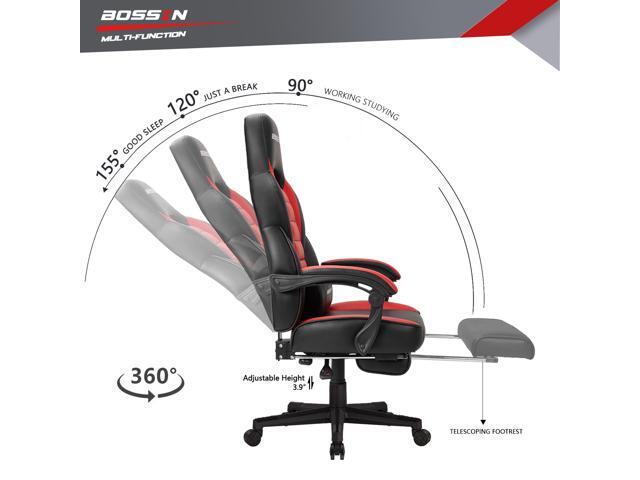 Bossin Racing Style Gaming Chair Computer Desk With Footrest And Headrest Ergonomic Design Large Size High Back E Sports Pu Leather