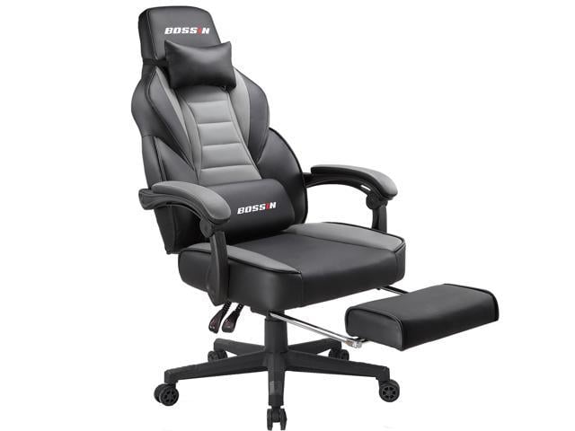 Bossin Racing Style Gaming Chair Computer Desk Chair With Footrest And Headrest Ergonomic Design Large Size High Back E Sports Chair Pu Leather Swivel Office Chair Gray Newegg Com
