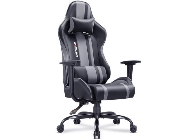 Bossin Gaming Chair Racing Office Leather Desk Computer Adjule Swivel With Headrest And Lumbar Support Gray Newegg Com