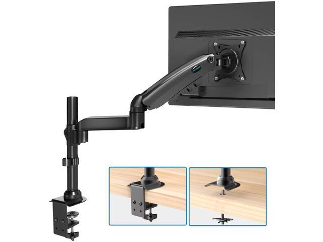 HUANUO Single Monitor Stand Grommet Mounting Base Height Adjustable VESA Bracket with Clamp Hold up to 19.8lbs Gas Spring Single Arm Monitor Desk Mount Fit 17 to 32 inch Screens 