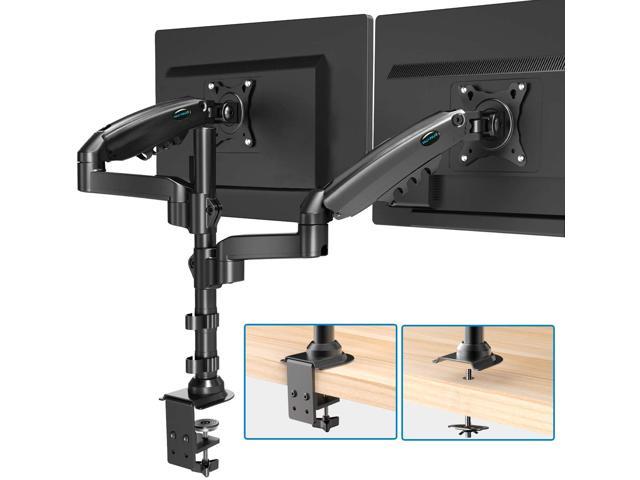 HUANUO Dual Monitor Stand - Height Adjustable Gas Spring Double Arm Monitor Mount Desk Stand Fit Two 17 to 32 inch Screens with Clamp, Grommet Mounting Base, Each Arm Hold up to 19.8lbs