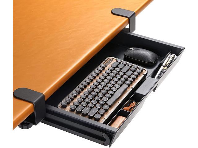 HUANUO Pull Out Keyboard Drawer Organizer - Keyboard Drawer under Desk for Pen, Pencil and Other Office Essentials with Sturdy C Clamp Mount System for Home & Office