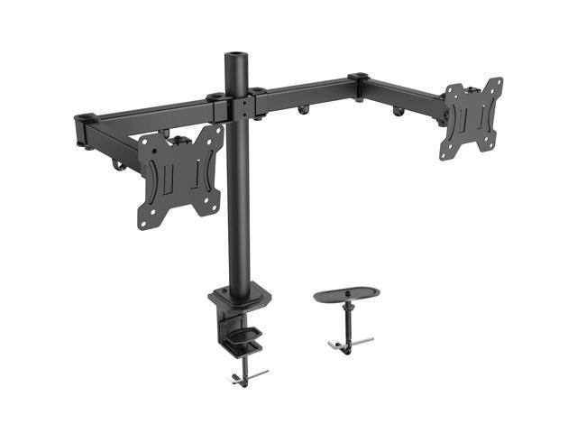HUANUO Dual Monitor Stand - Double Articulating Arm Monitor Desk Mount - Adjustable VESA Bracket with C Clamp, Grommet Mounting Base for Two 13-27 Inch LCD Computer Screens - Holds up to 17.6lbs