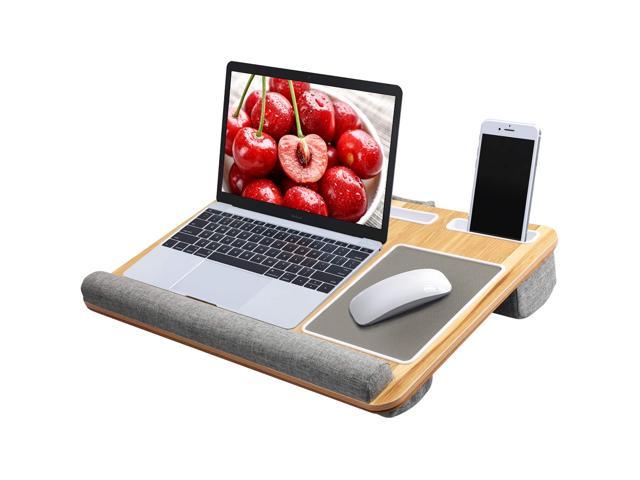Lap Desk - Laptop Lap Desk with Wrist & Mouse Pad for Notebook, MacBook, Tablet, Laptop Stand with Tablet, Pen & Phone Holder, Fits up to 17” Laptop by HUANUO (Wood Grain)