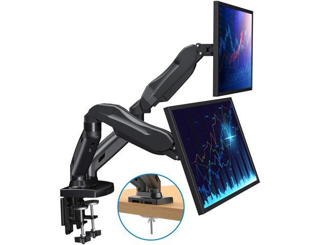 HUANUO Dual Monitor Stand Each Arm Holds 4.4 to 14.3lbs - Adjustable Gas Spring Monitor Desk Mount VESA Bracket with C Clamp, Grommet Mounting Base for 13 to 27 Inch Computer Screens