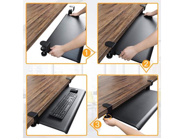 Perfect for Home or Office No Screw into Desk Steady Slide Keyboard Stand HUANUO Keyboard Tray Under Desk with C Clamp-Large Size