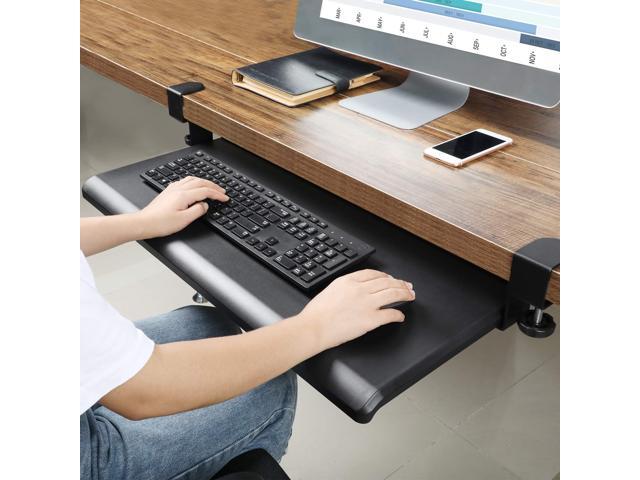 Perfect for Home or Office No Screw into Desk Steady Slide Keyboard Stand HUANUO Keyboard Tray Under Desk with C Clamp-Large Size