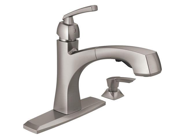 Delta Montauk Single Handle Pull Out Sprayer Kitchen Faucet With Soap Dispenser And Magnatite Docking In Spotshield Stai Newegg Com