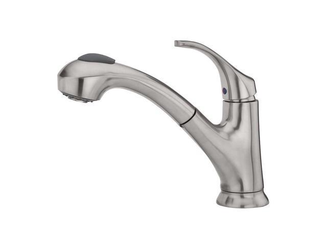 Used Good Pfister Shelton Stainless Steel 1 Handle Deck Mount Pull Out Kitchen Faucet F Wkp 700s Newegg Com