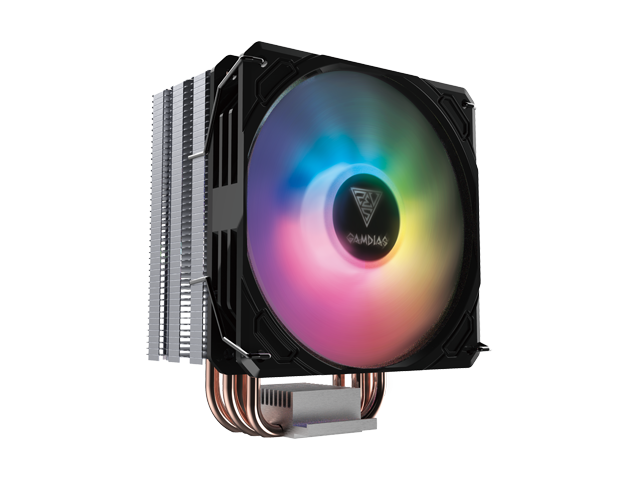 Gamdias BOREAS E1 CPU air cooler 120mm fan, 5V 3-pin RGB sync, PWM, Thick Aluminum Base Plate, 4 Copper Heat-Pipes.