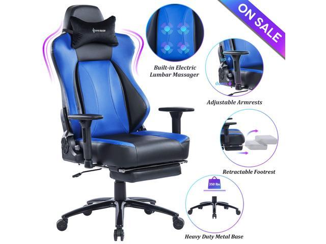 Ergonomic High-Back Racing Computer Desk Office Chair with Retractable Footrest and Adjustable Lumbar Cushion Blue//Black VON RACER Massage Reclining Gaming Chair