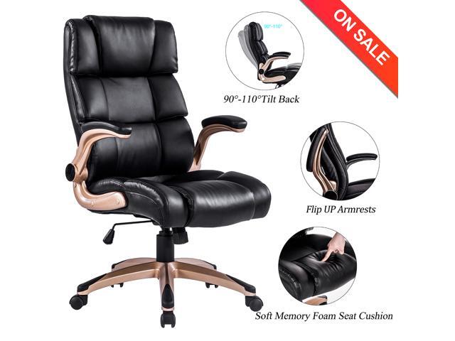 Vanbow Ergonomic High Back Executive Bonded Leather Computer Office Chair With Padded Flip Up Armemory Foam Seat Cushion Newegg Com