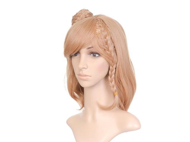 dirty blonde short length anime cosplay costume wig with braid