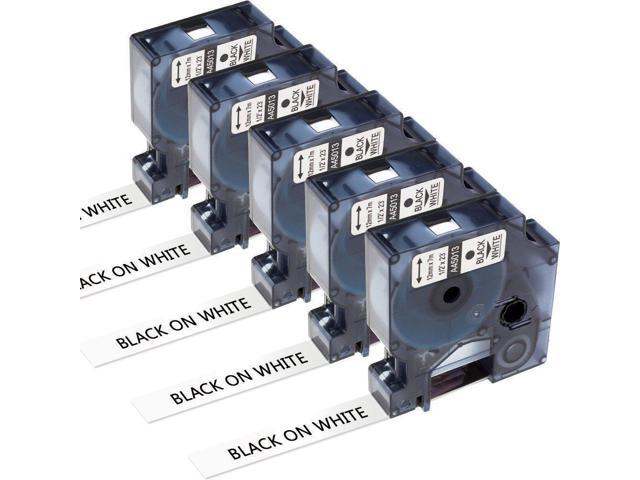 5 Packs DYMO D1 LABEL CASSETTE TAPE BLACK PRINT WHITE 1/2" X 23' 45013