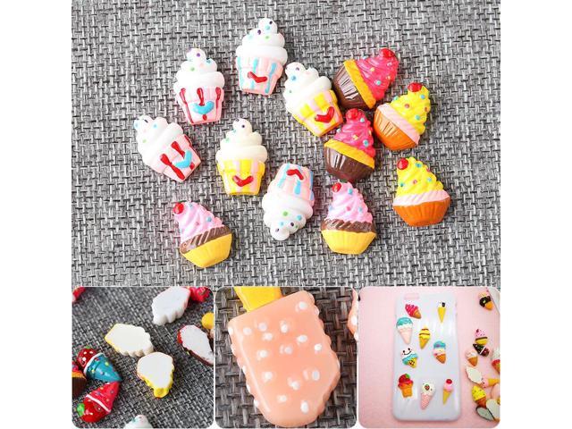 20pcs 1bag Cute Ice Cream Shaped Diy Phone Case Decor Resin