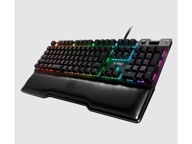 XPG SUMMONER Wired Gaming Keyboard USB - RGB Cherry MX Silver Silent Switches | 104 Anti-Ghosting Keys + 5 Macro Keys | 9 Replaceable Red Keycaps | Magnetic Wrist Rest Included