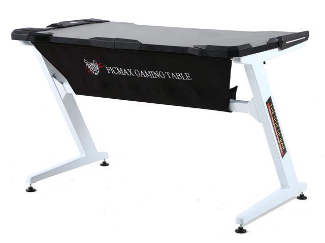 Ficmax Ergonomic Gaming Desk Computer Table Z Shaped Pc With Led Lights Durable For E Sports Gamer Black White