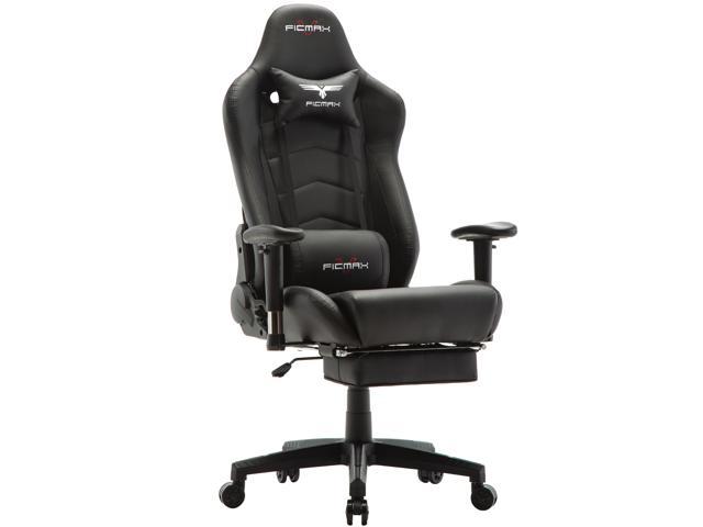 Black Ficmax Gaming Chair with Footrest Ergonomic PU Leather Computer Chair for Gaming，Reclining High Back Office Chair with Massage Lumbar Support，Racing Style Gamer Chair Large Size E-Sport Chair 