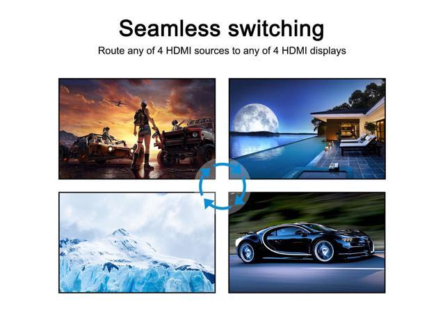 TESmart HDMI Matrix 4x4 Latest Updated 4k 30Hz Powered 4 in 4 Out HDMI  Switch (4X4 A70-Seamless 2x2 Video Wall)