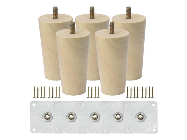 6 Inch Round Solid Wood Furniture Legs Sofa Couch Chair Table Desk Closet Cabinet Feet Replacement Adjuster Set Of 5 Newegg Com