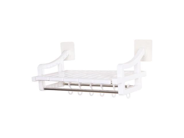 Bathroom Shelf Storage Organizer Self Stick Wall Mount Rack Holder Shower With Towel Bar And Hanger Hooks For Kitchen White 20 X