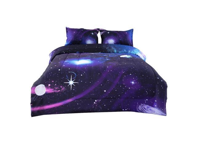 Full Queen 3 Piece Galaxies Purple Comforter Sets 3d Printed