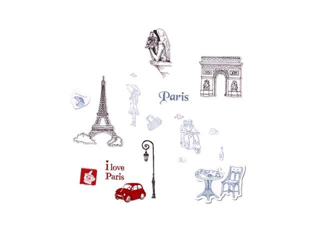 Unique Bargains Living Room Decor Accent Gray Diy Mural Eiffel Tower Red Car Wall Sticker